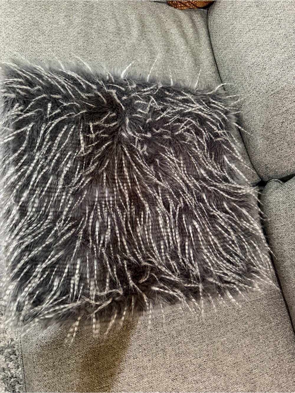 Z Gallerie Charcoal and Silver Faux Fur Accent Pillow two pieces
